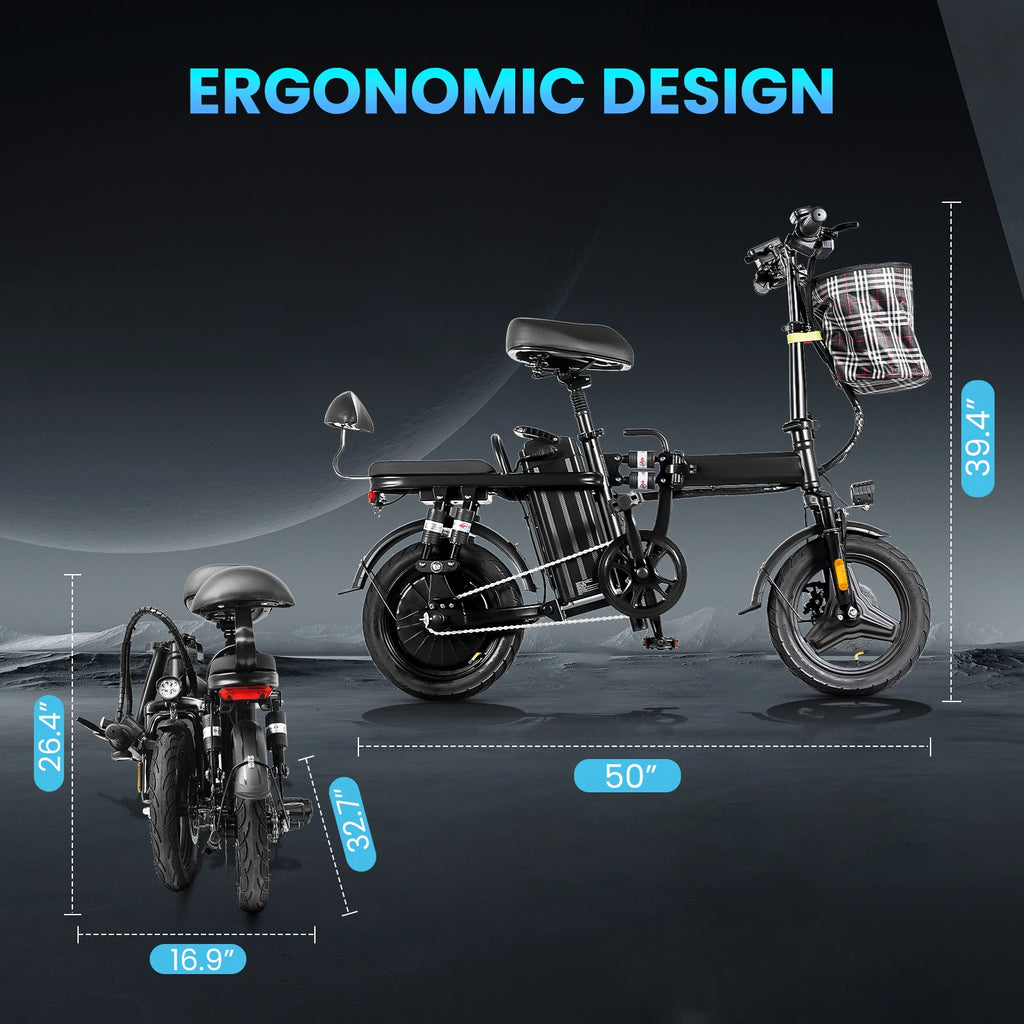 AiliFe 14inch Electric Bike 20 MPH 48V Removable Battery 500W Motor Adult Folding Electric Bicycle with Range of 40 Miles