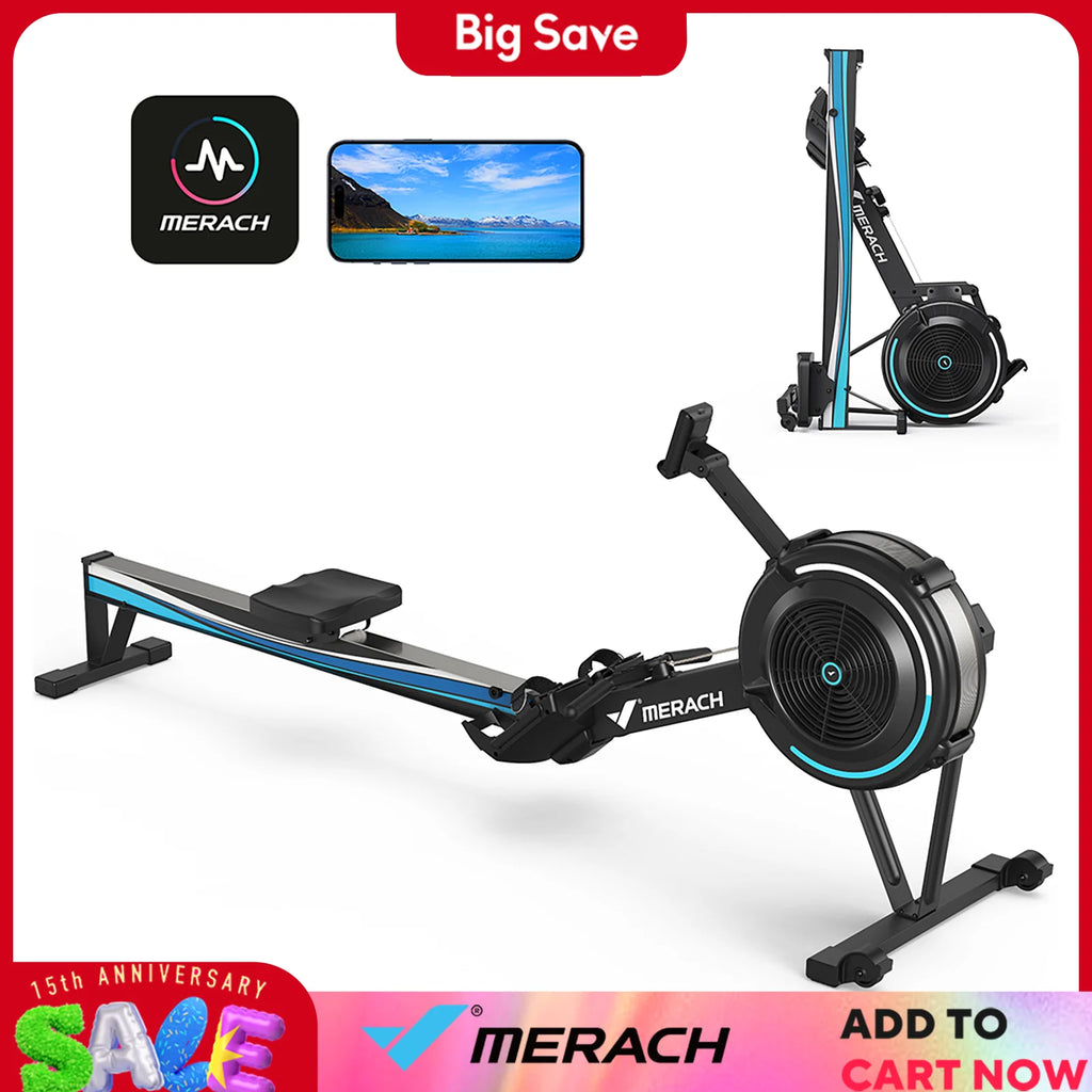 MERACH Rowing Machines R11 Home Adjustable Air Resistance Professional Rowing Machine Ergonomic Comfort Seat Performance Monitor