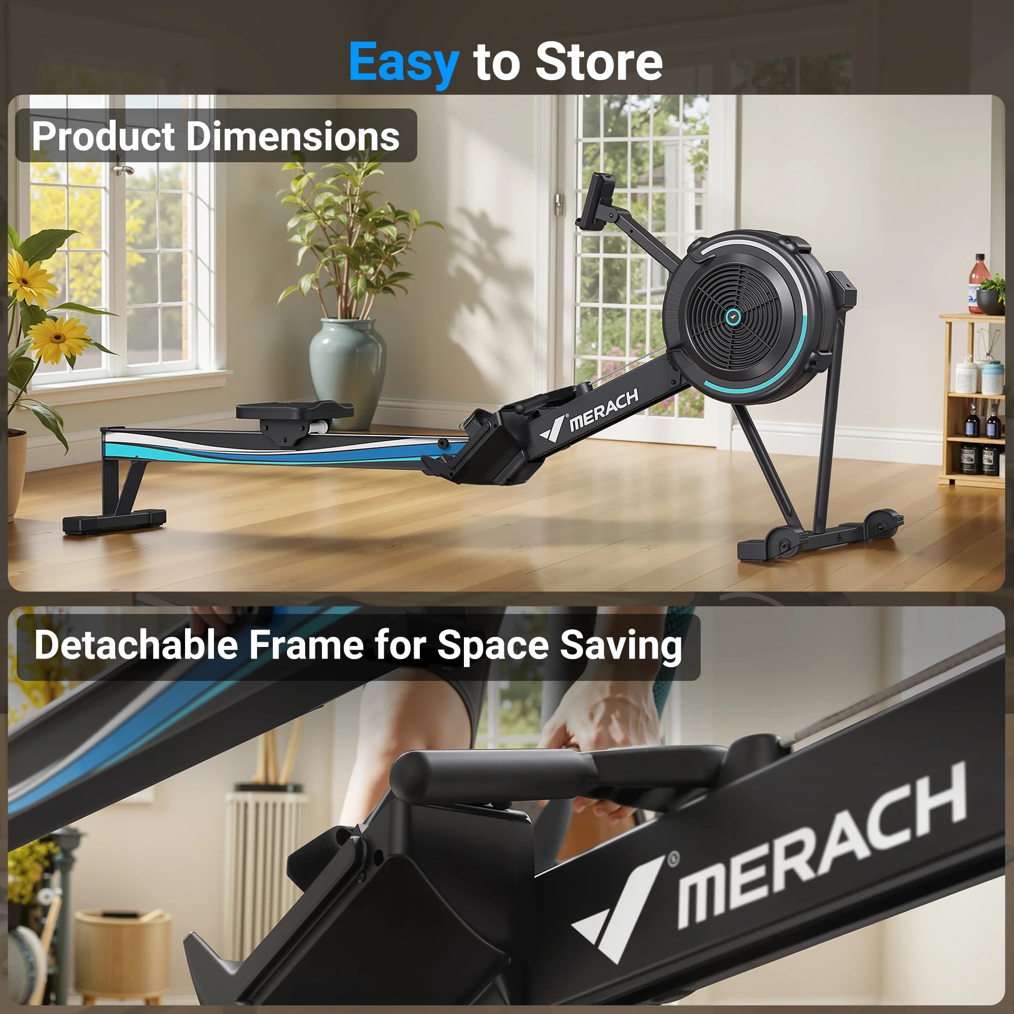 MERACH Rowing Machines R11 Home Adjustable Air Resistance Professional Rowing Machine Ergonomic Comfort Seat Performance Monitor