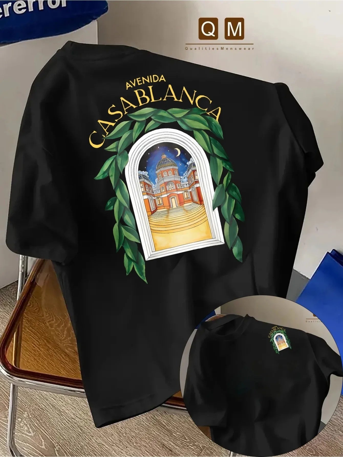 Men's Double-Sided Printed T-Shirt, Casual Breathable Polyester Tee, Avenida Graphic & Landscape Art, Summer Streetwear Top, Sof