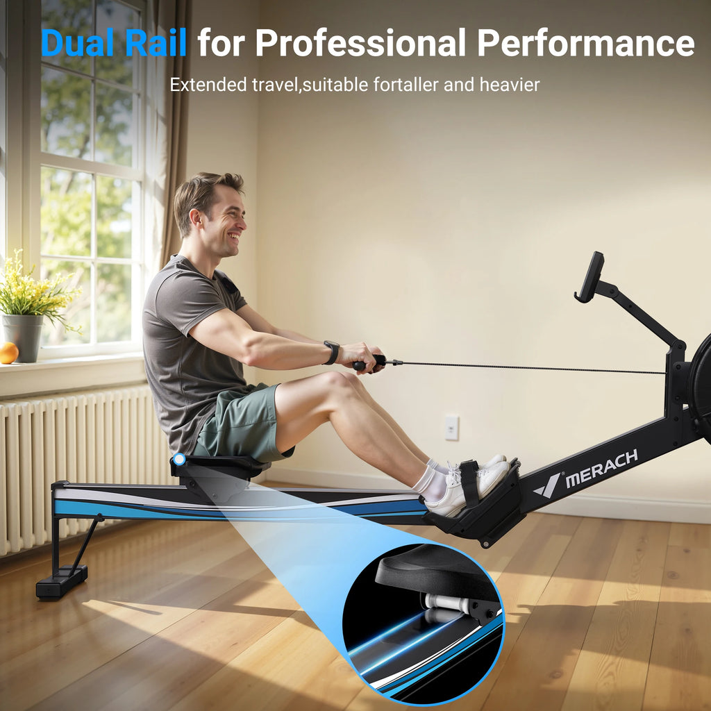 MERACH Rowing Machines R11 Home Adjustable Air Resistance Professional Rowing Machine Ergonomic Comfort Seat Performance Monitor