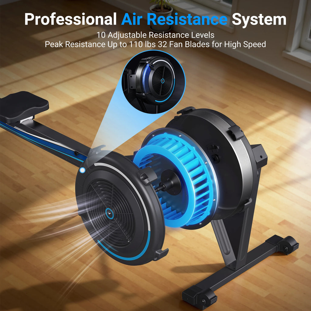 MERACH Rowing Machines R11 Home Adjustable Air Resistance Professional Rowing Machine Ergonomic Comfort Seat Performance Monitor