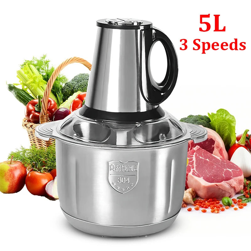 2L/5L Electric Meat Grinder Food Processor Chopper Stainless Steel Kitchen light Machine Chopper Slicer Machine Home Grinder