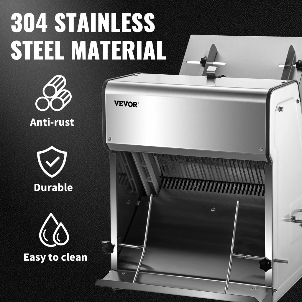 SucceBuy Commercial Bread Slicer Stainless Steel 12mm Blades Electric Bread Cutting Machine Kitchen Appliance Toast Processor