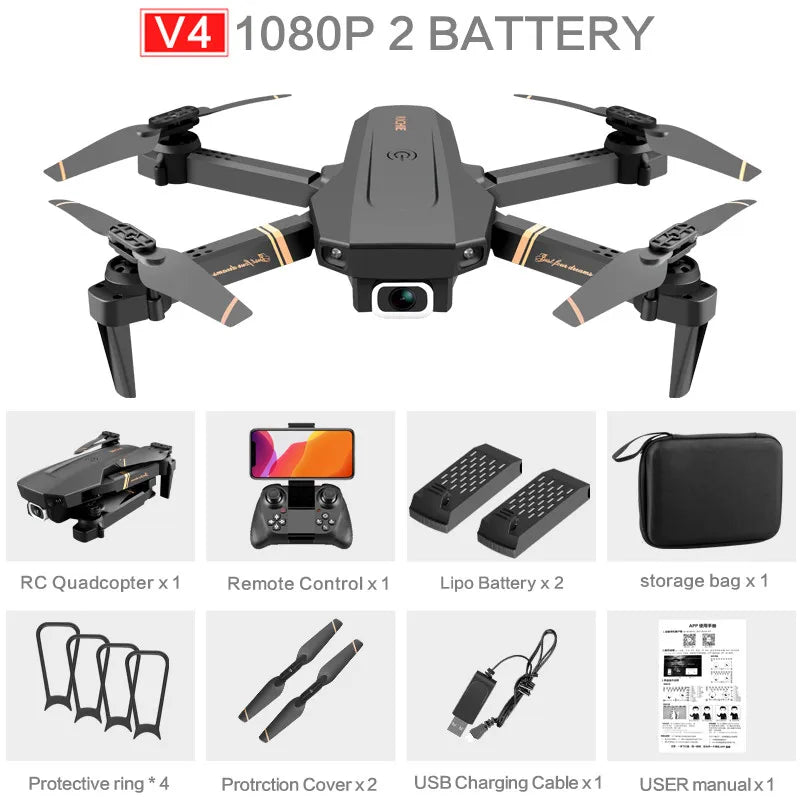 4DRC V4 RC Drone 4K 1080P HD Wide Angle Camera WiFi Fpv Dual Camera Foldable Quadcopter Real Time Transmission Dron Gift Toys