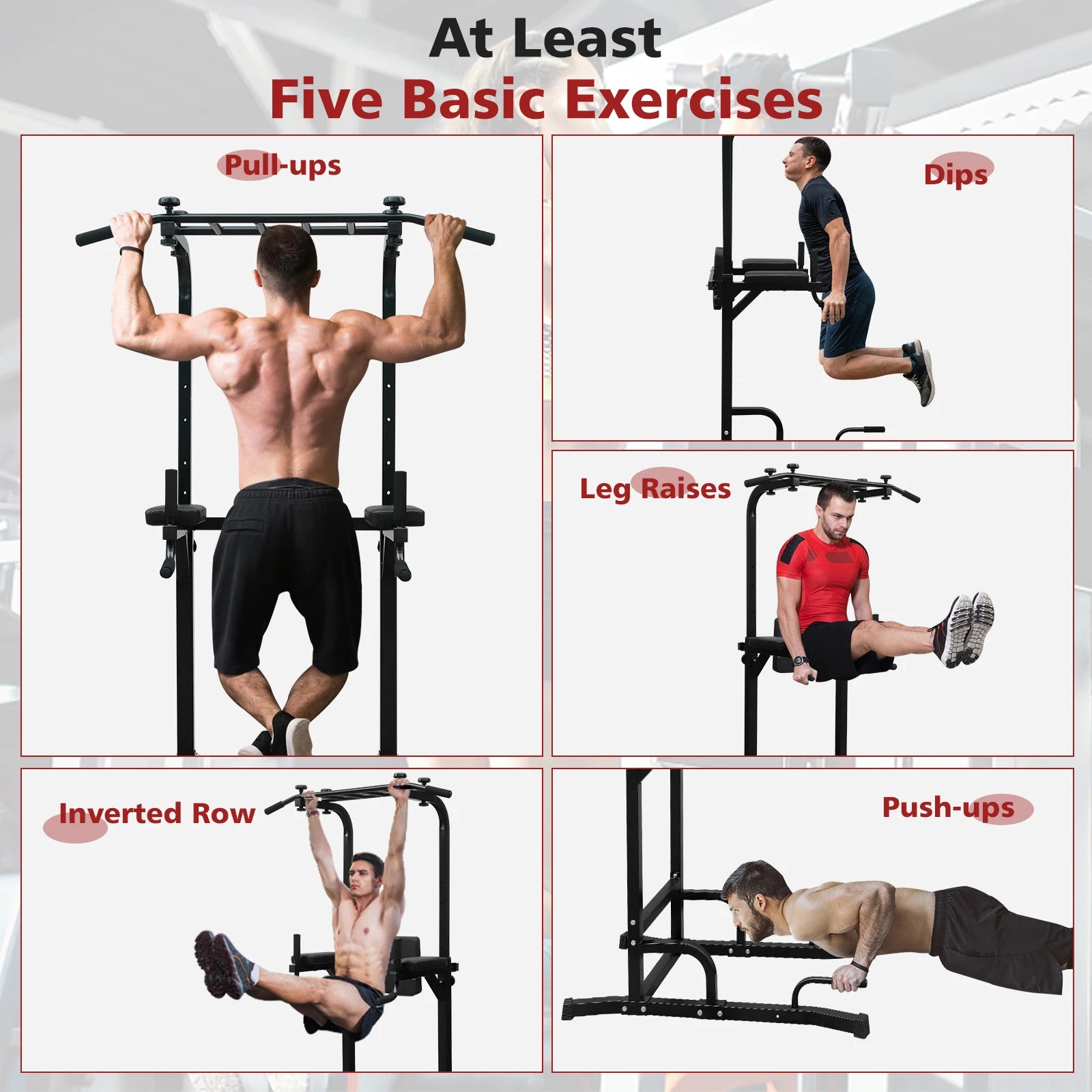 Power Tower Dip Station Pull Up Bar Multi-Function Power Tower Push Up Workout Abdominal Exercise for Home Gym Strength Training