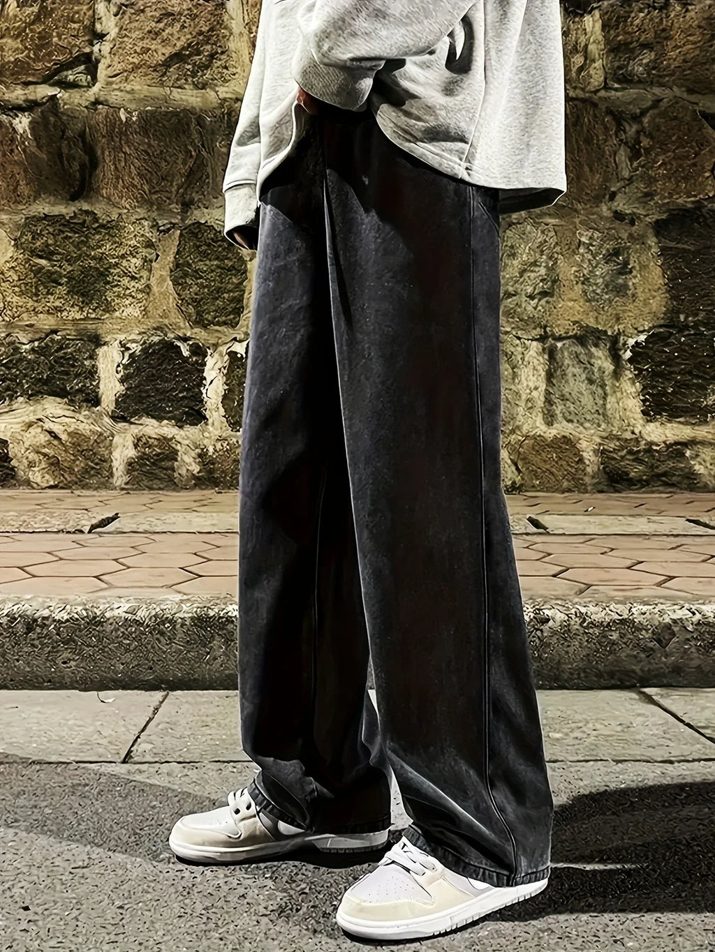 Men's Regular Fit Multi-Pocket Jeans - Street Style Cotton Blend Denim, Black & Gray, Non-Stretch, All-Season Wear, Classic Desi