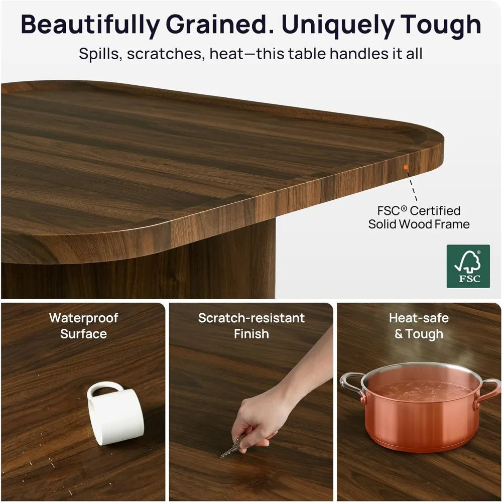 Mid-Century Modern Small Square Coffee Table with Storage + 4 Chenille Ottomans (Living Room/Small Space)