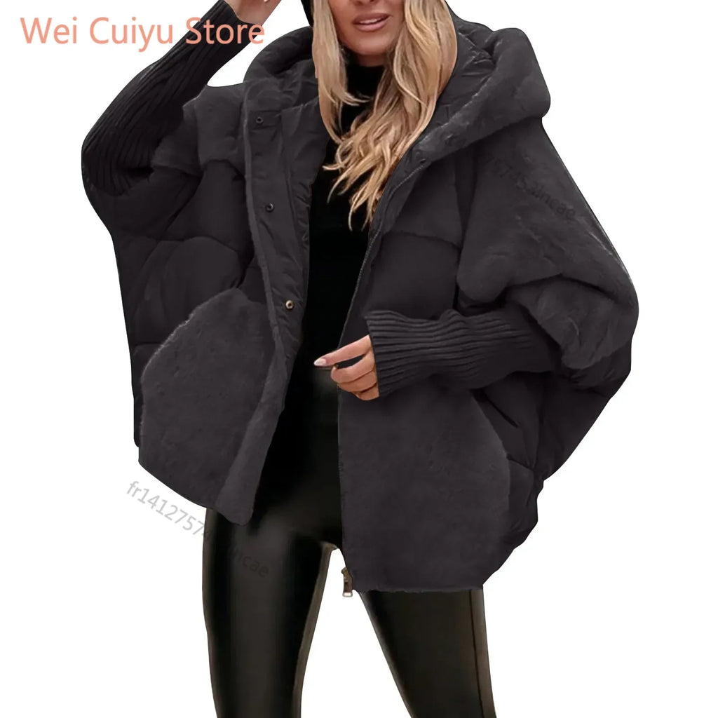 Women's Loose Cotton Coat Faux Fur Patchwork Winter Coat Comfort Chic Long Sleeve Hooded Jacket