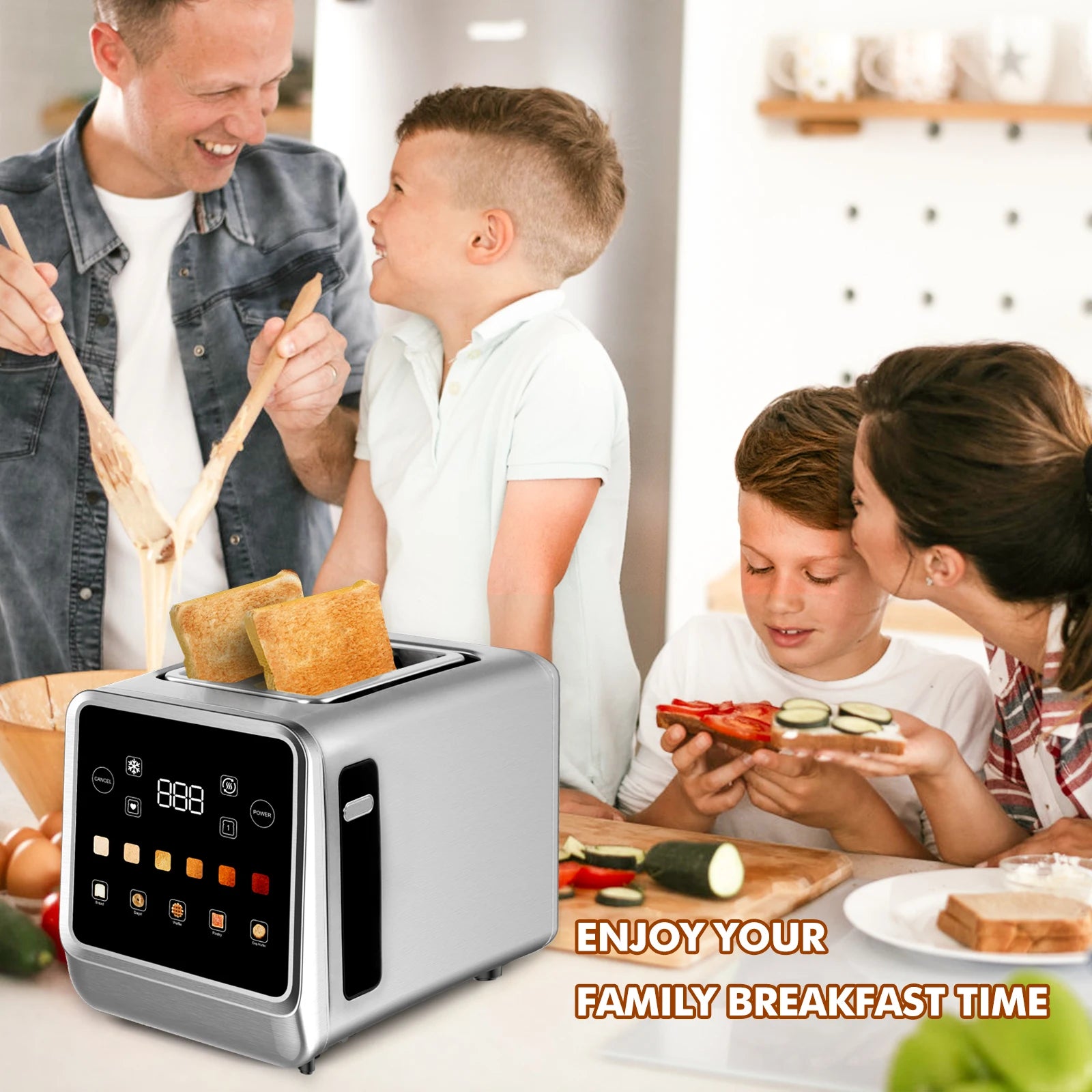 Smart Toaster with LCD Display, Beinilai 2 Slice Stainless Steel Digital Timer Bread Toasters 6 Bread Types& 6 Shade Settings