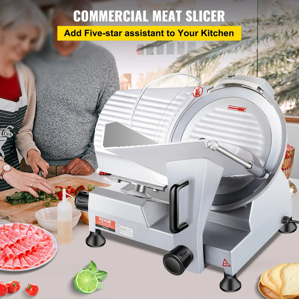 SucceBuy 240W Commercial Meat Slicer Electric Deli Food Slicer "10" Carbon Steel Blade Electric Food Slicer Kitchen Appliances