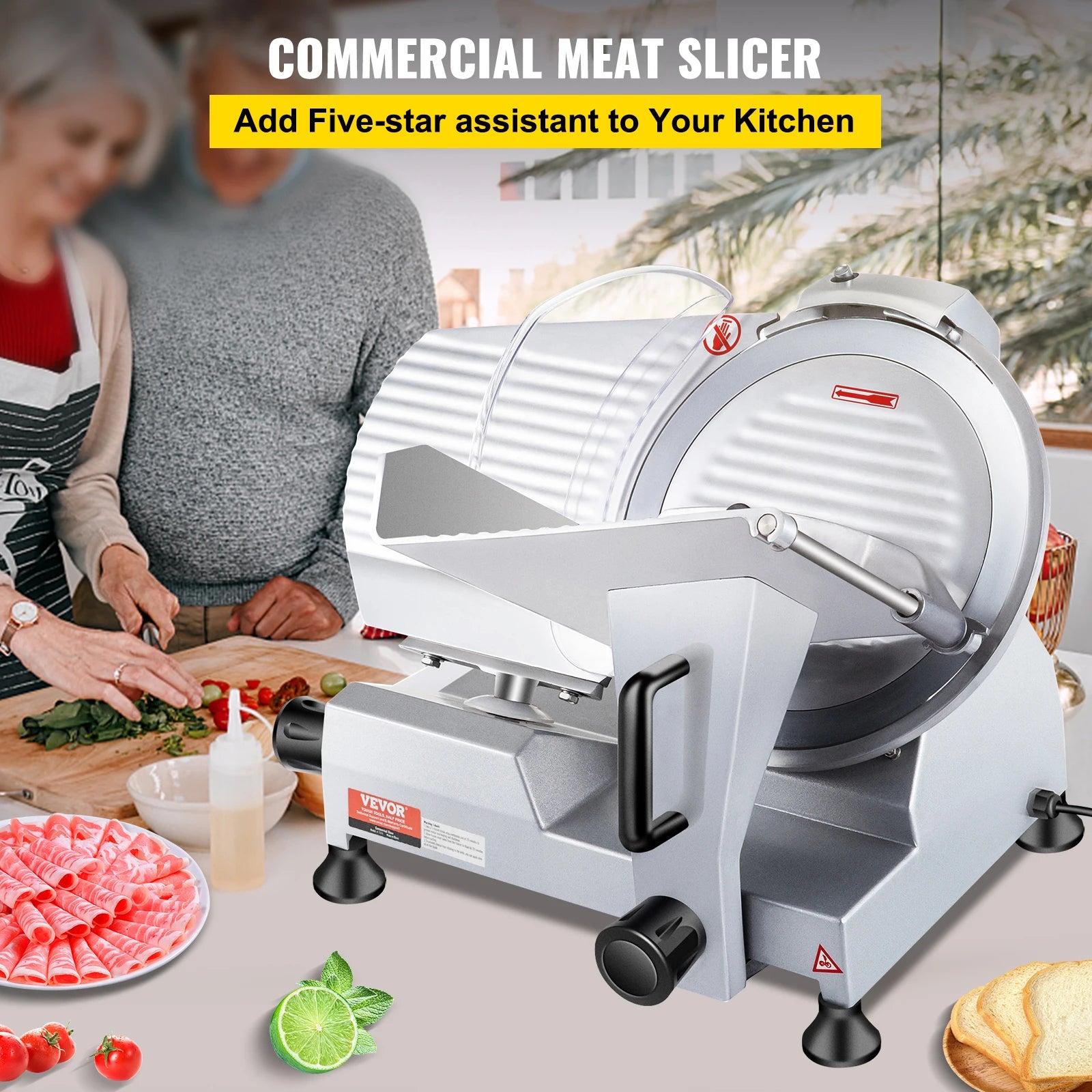SucceBuy 240W Commercial Meat Slicer Electric Deli Food Slicer "10" Carbon Steel Blade Electric Food Slicer Kitchen Appliances