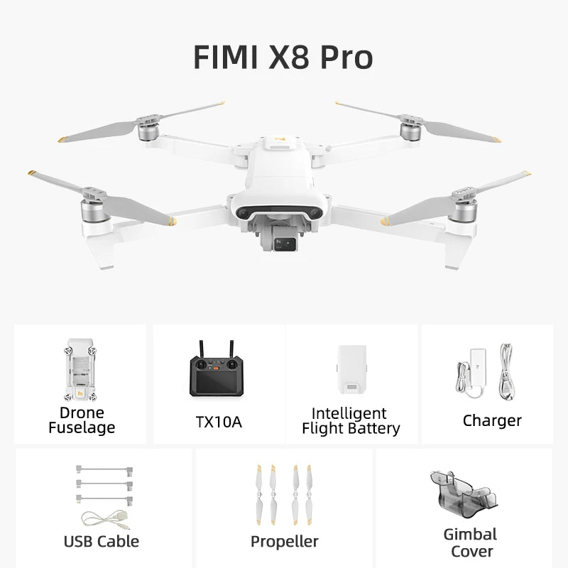 FIMI X8 Pro Drone with 1/1.3"CMOS Sensor 4K professional 3-axis Gimbal camera Obstacle Sensing 15KM transmission range GPS