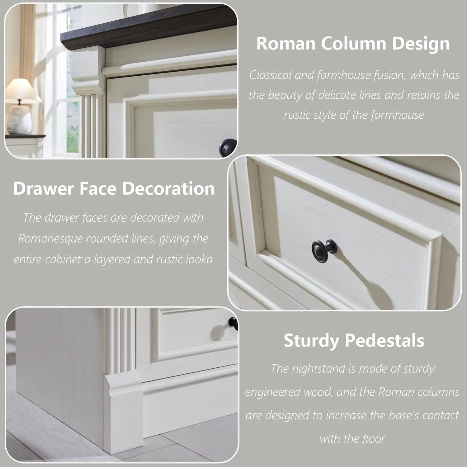 Farmhouse 7 drawer dresser, 57" large Roman column chest of drawers, bedroom, hallway, living room storage dresser.