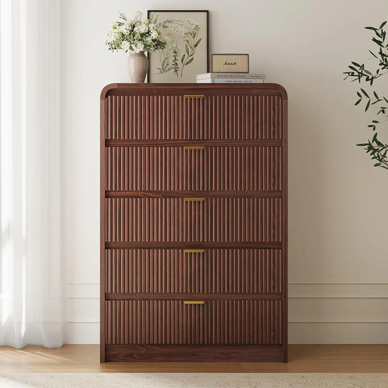 Fluted 8 Drawers Dresser for Bedroom, 55" Wide Wooden Dresser with Metal Handle, Curved Profile Design, Modern Storage