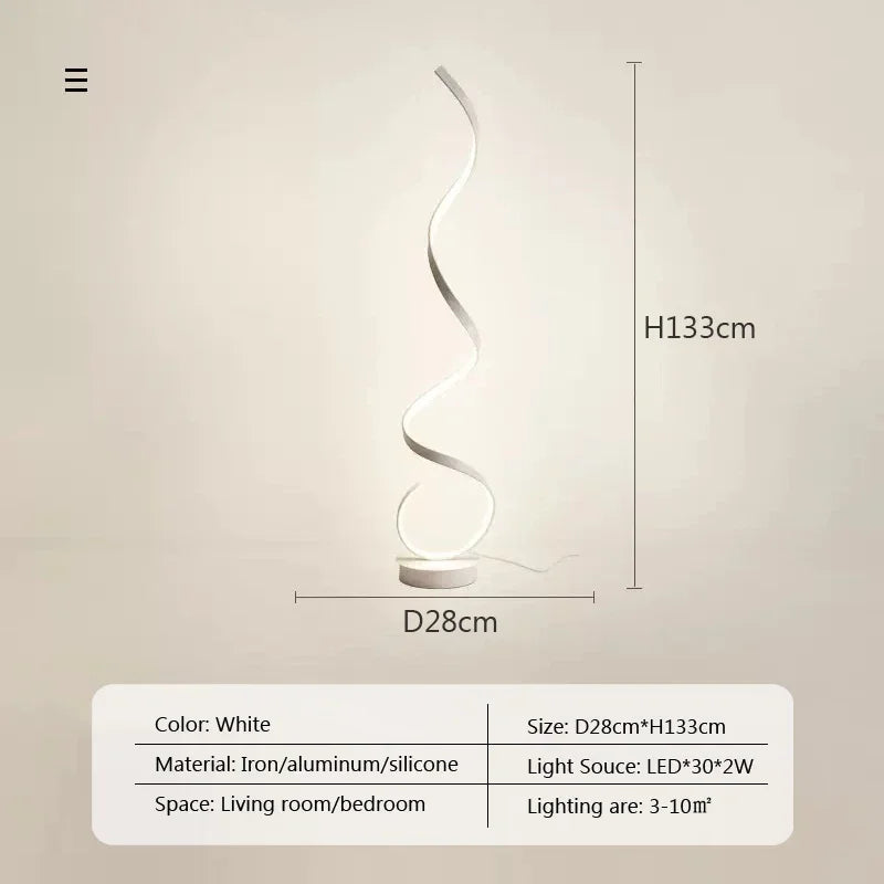 Modern Minimalist Aluminum Alloy Spiral Led Floor Lamp Study Bedroom Bedside Reading Light Living Room Sofa Lighting Decoration