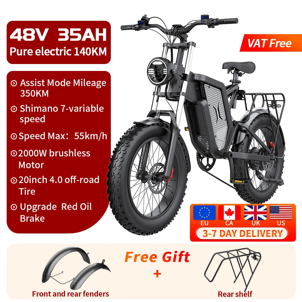 EKX X20 Electric Bicycle 48V 35AH Lithium Battery Adult Mountain Ebike 20 Inch Mountain Electric Men's Moped Road E Bikes