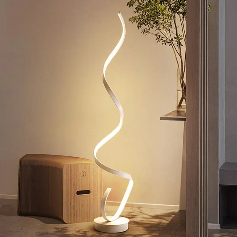 Modern Minimalist Aluminum Alloy Spiral Led Floor Lamp Study Bedroom Bedside Reading Light Living Room Sofa Lighting Decoration