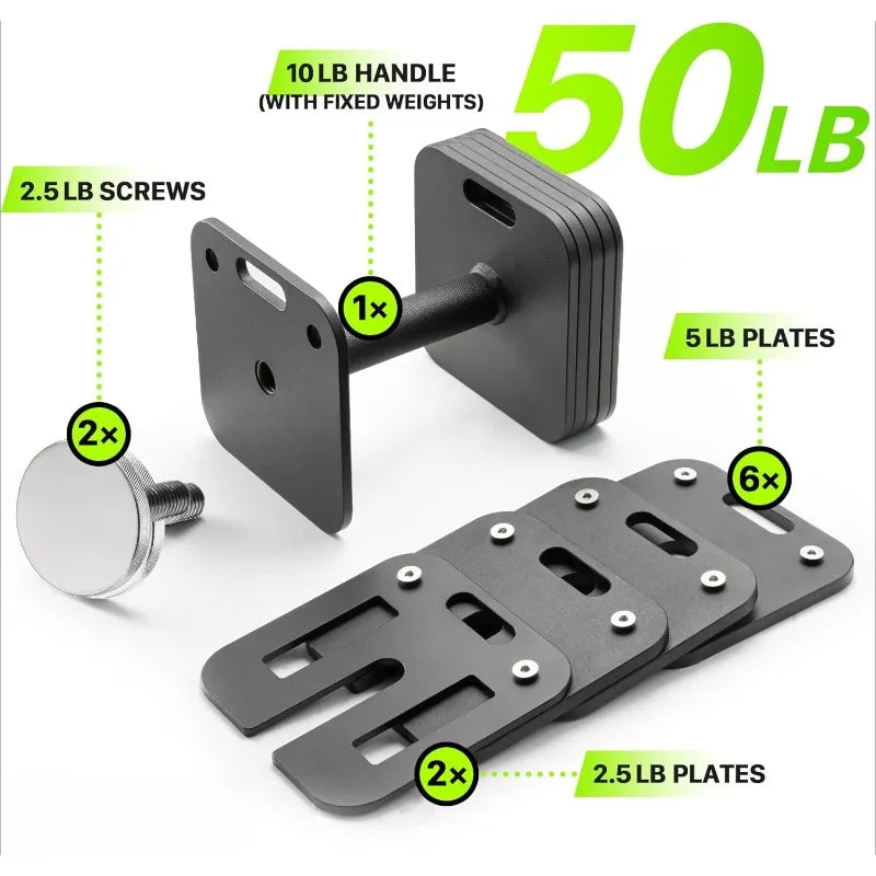 NEW Adjustable Dumbbell Set, 10-50/80lb, 5lb Increments, Quick-Lock Square Weight Dumbbells for Home Gym Fitness (50×2)