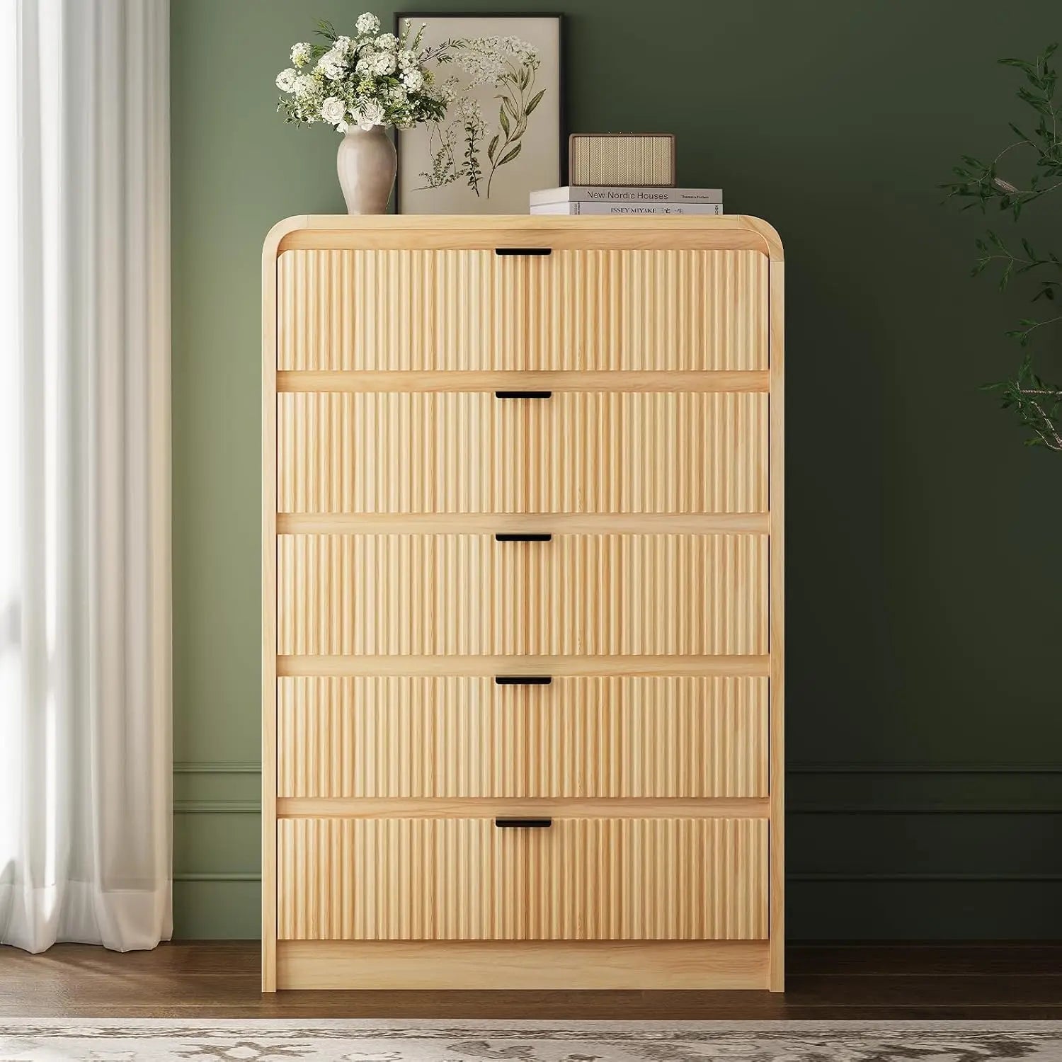Fluted 8 Drawers Dresser for Bedroom, 55" Wide Wooden Dresser with Metal Handle, Curved Profile Design, Modern Storage