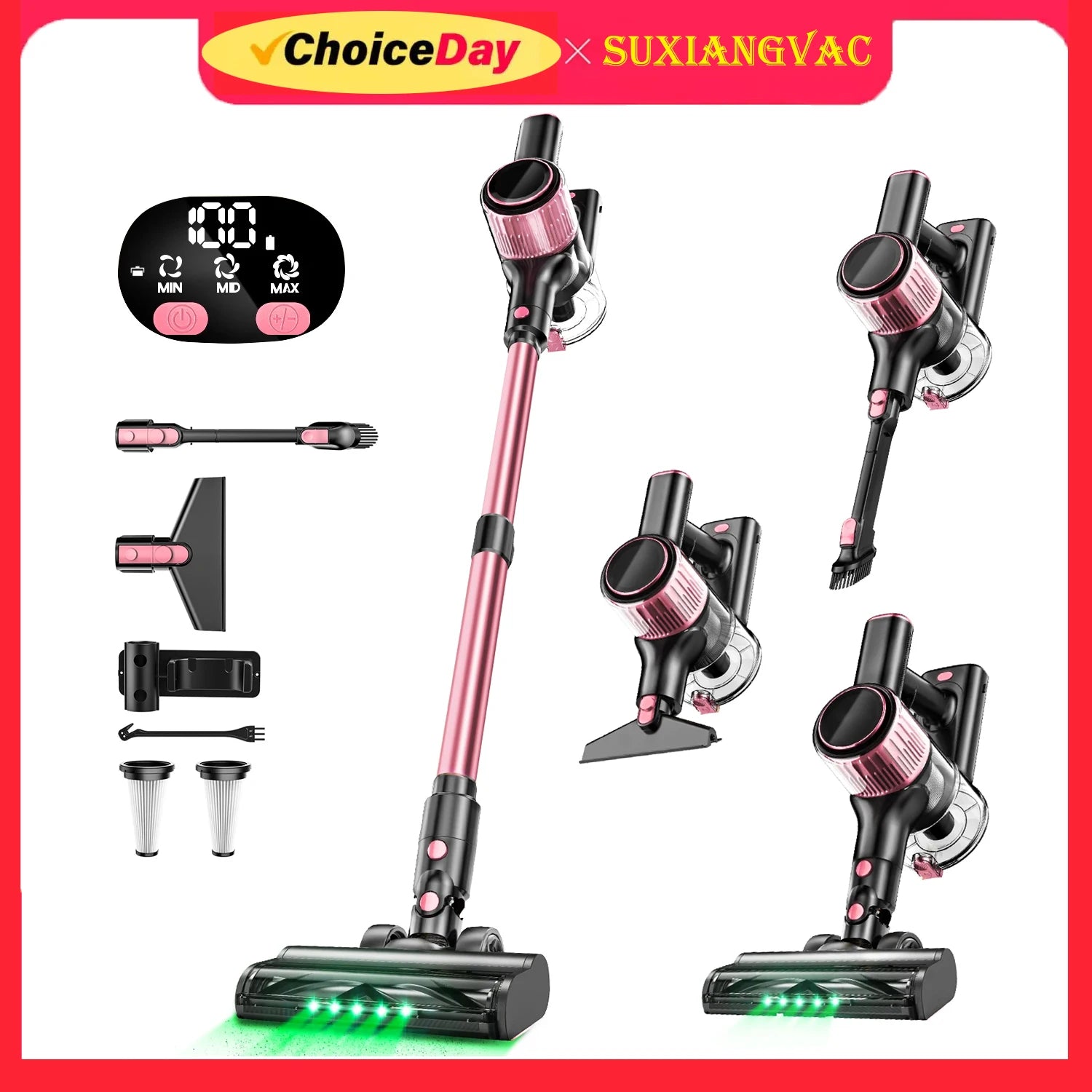 Cordless Vacuum Cleaner, 8 in 1 Powerful Suction, LED Display, 3 Suction Modes, 45Mins Lightweight Vacuum Cleaner for Home