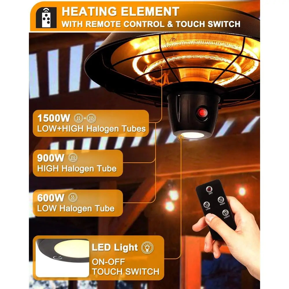 Infrared Outdoor Ceiling Heater with Remote & Touch Control, 600W-1500W, Hammer Tone Bronze, Waterproof IP44, Model STP1566-C-NN