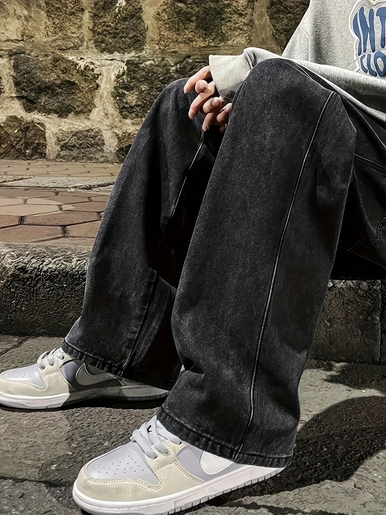 Men's Regular Fit Multi-Pocket Jeans - Street Style Cotton Blend Denim, Black & Gray, Non-Stretch, All-Season Wear, Classic Desi