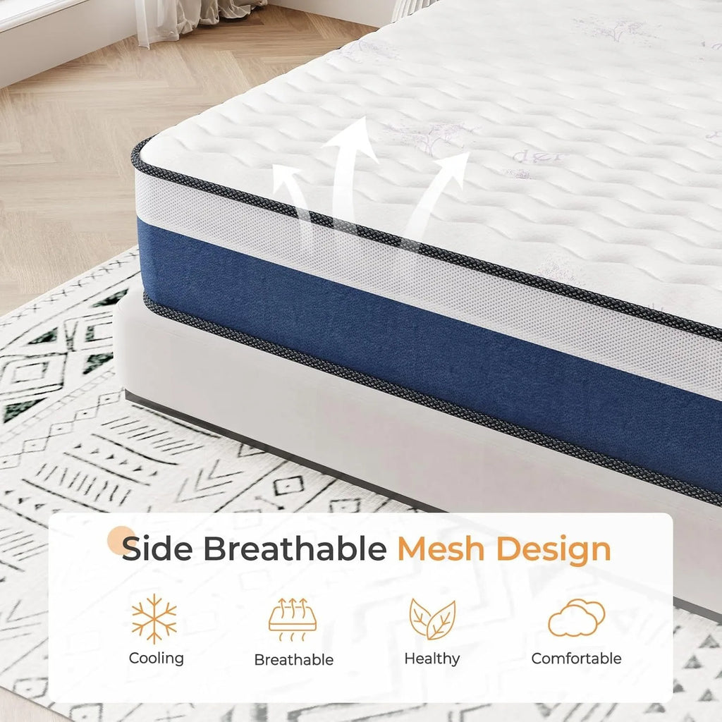 Vesgantti Tight Top 10/12 Inch Innerspring Hybrid Mattress/Bed in a Box, Medium Firm Plush Feel - Memory Foam and Pocket Spring