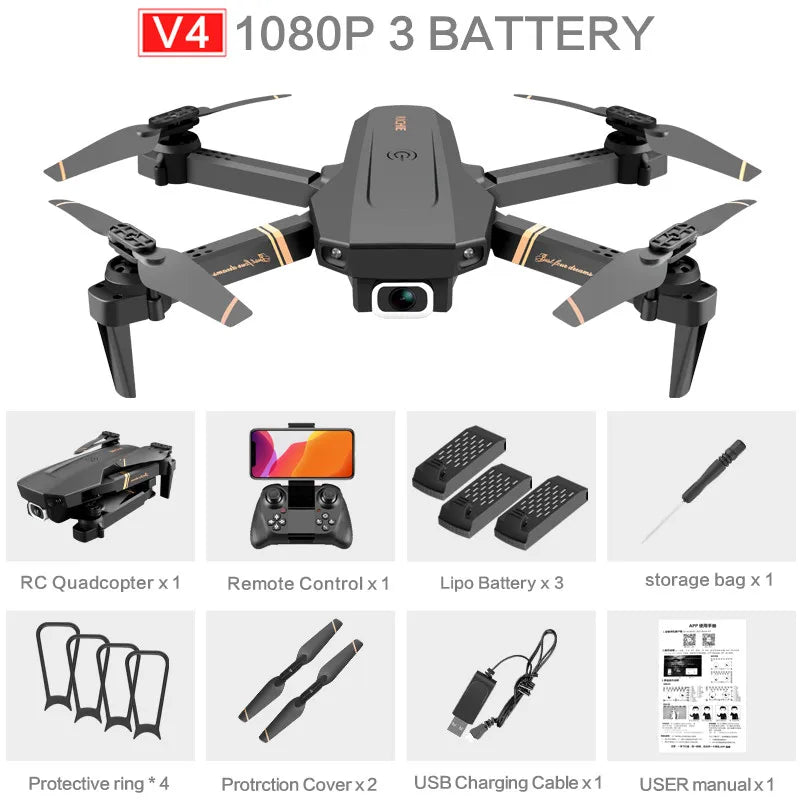 4DRC V4 RC Drone 4K 1080P HD Wide Angle Camera WiFi Fpv Dual Camera Foldable Quadcopter Real Time Transmission Dron Gift Toys