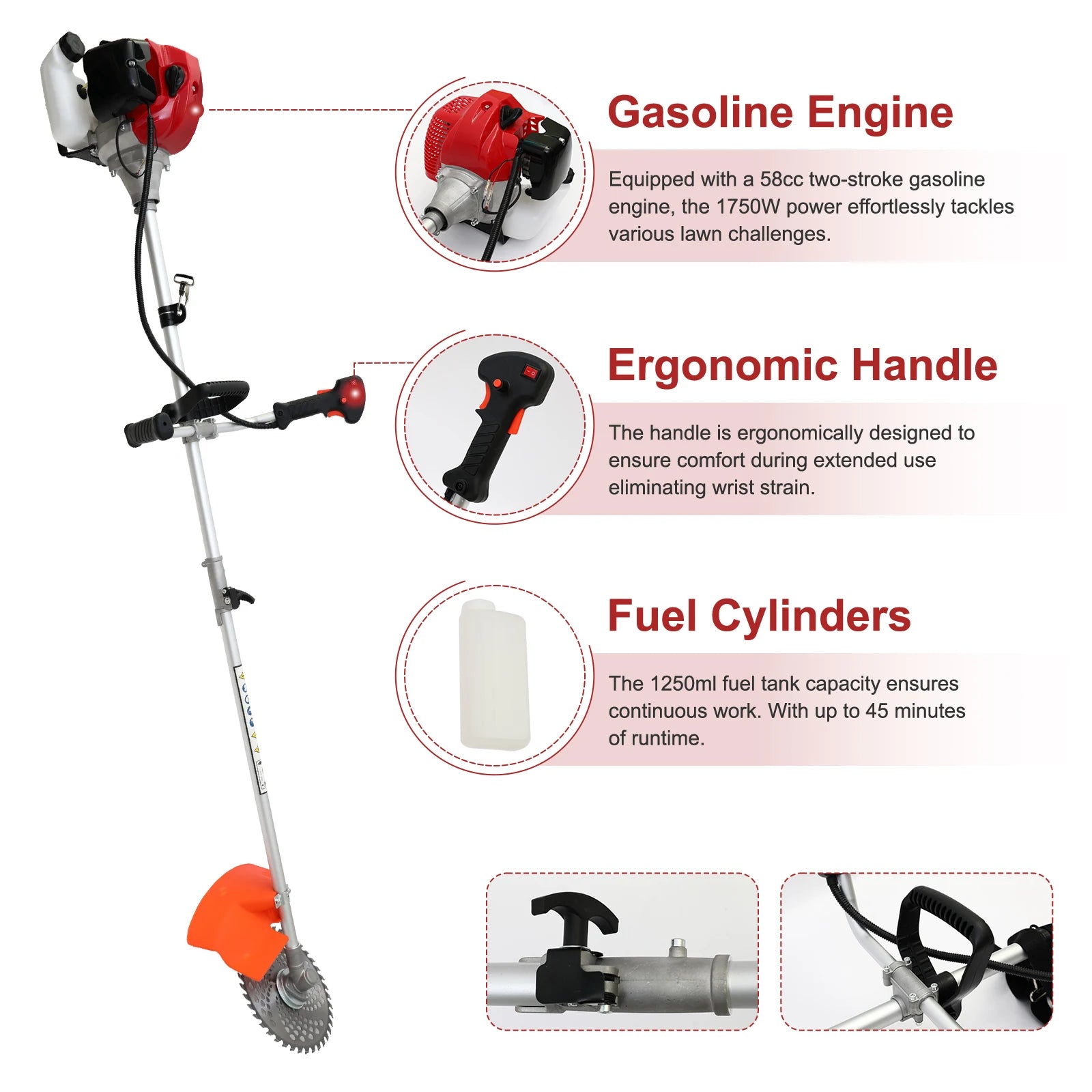 52cc Weed Wacker 2-Stroke Gas Grass Trimmer 4-in-1 Cordless Brush Cutter Gas Lawn Mower Straight Shaft Weed Eater with 4 Heads