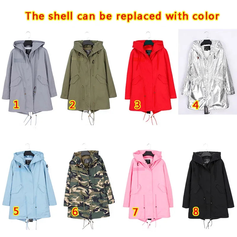 Maomaokong Winter Women's Fur Jacket Long Outdoor Tops Real Fox Fur Collar Inner Fur Lining Parka Natural Silver Fox Women Coat