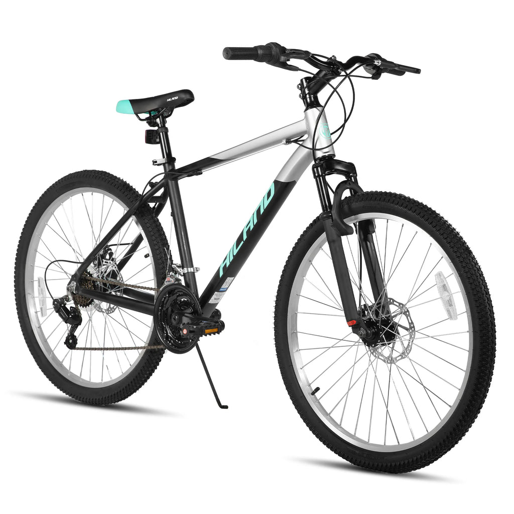 HILAND 26 27.5 Inch Men Student Aluminum Alloy Mountain Bike, 18 Speed Bike With Front And Rear Disc Brakes, Suspension Fork