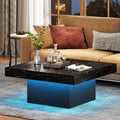Tribesigns Coffee Table Square LED Coffee Table Engineered Wood Low Coffee Table for Living Room Rustic Brown & Black