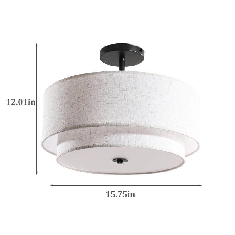 16 Inch Modern Ceiling Light Fabric Upholstered Flush-Mount Fixture Energy-Saving Easy Install For Living Bedroom Dining Room
