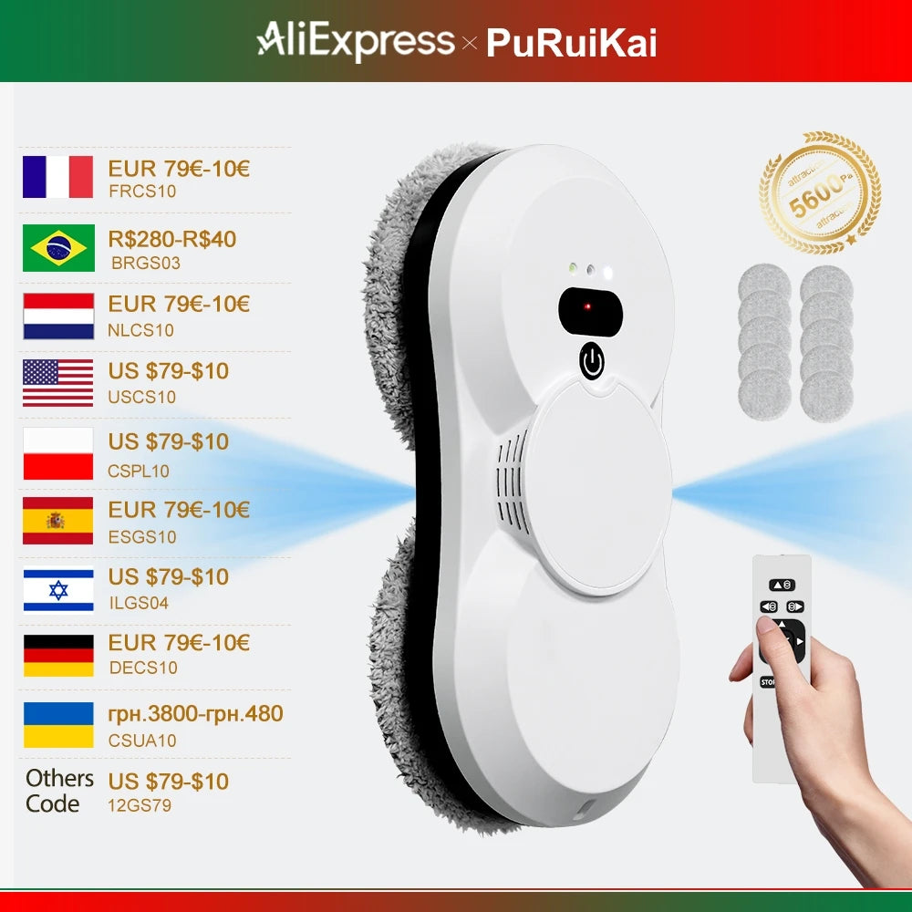 PuRuiKai robot electric automatic window cleaning Robotic vacuum cleaner, with remote control, two-way automatic spray