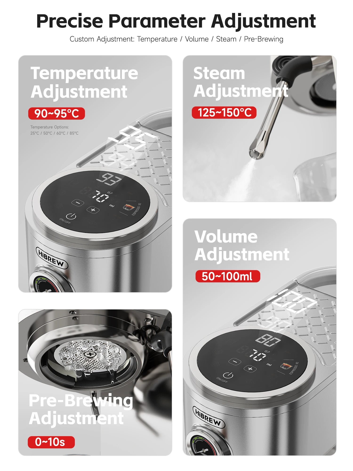 HiBREW Semi-automatic Espresso Coffee Machine 3 Level Temperature Adjustable Cold/Hot 20Bar Coffee Maker Cappuccino H13