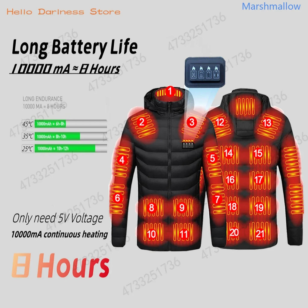 Men 21 Areas Heated Jacket USB Electric Heating Vest For Women Winter Outdoor Warm Thermal Coat Parka Jacket Unisex
