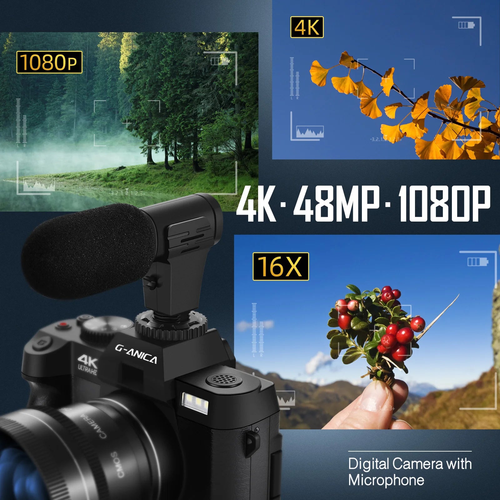 NBD 4K Digital Cameras for Photography 48MP Camera with Microphone  3-Color Filter Video Camera with Wide-Angle&Macro Lens