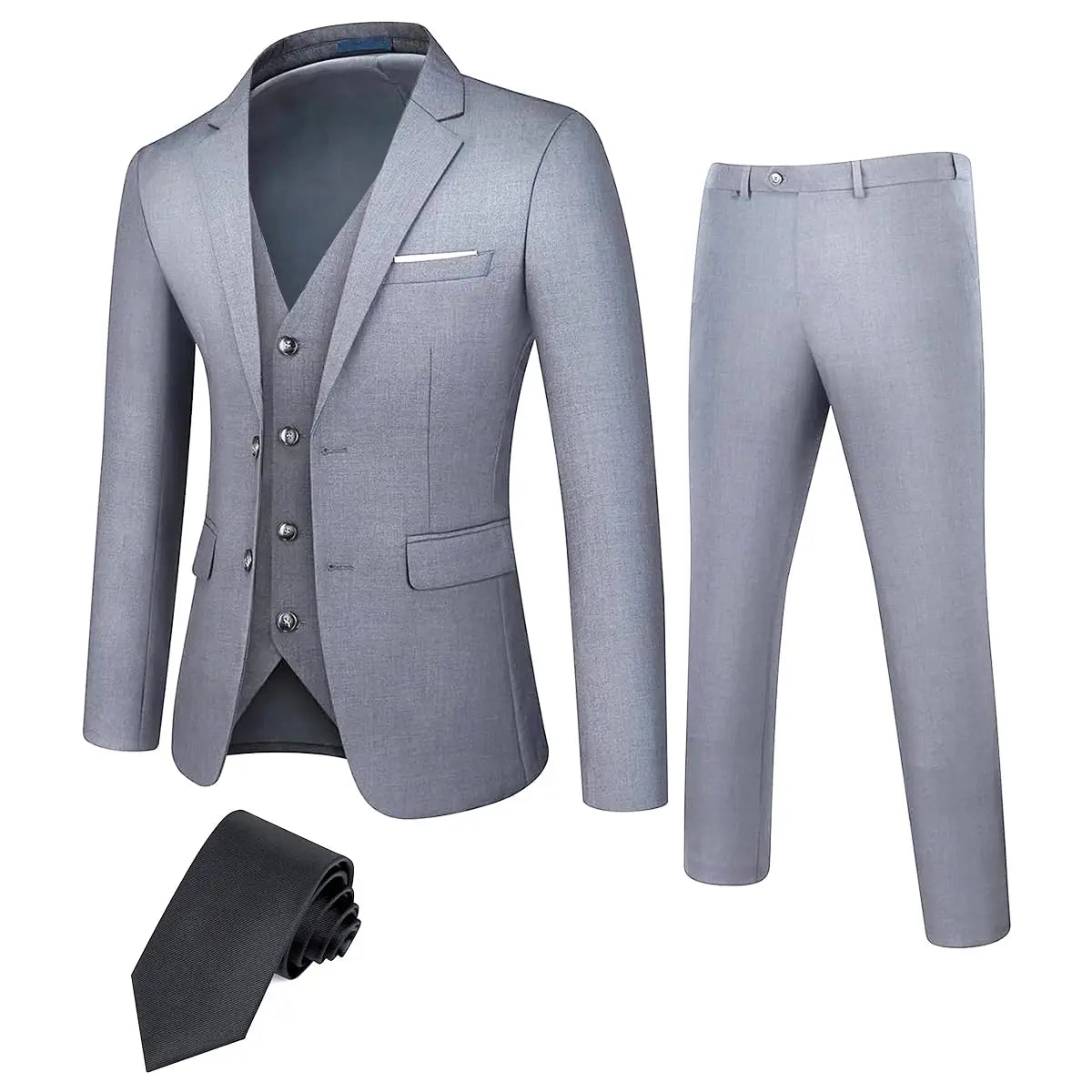 TweedLad Men's Business Suit Set Groomsmen Regular Fit-Tuxedo Jacket+Trousers Men Suit Set Lapel Formal Stylish Buttons Pockets