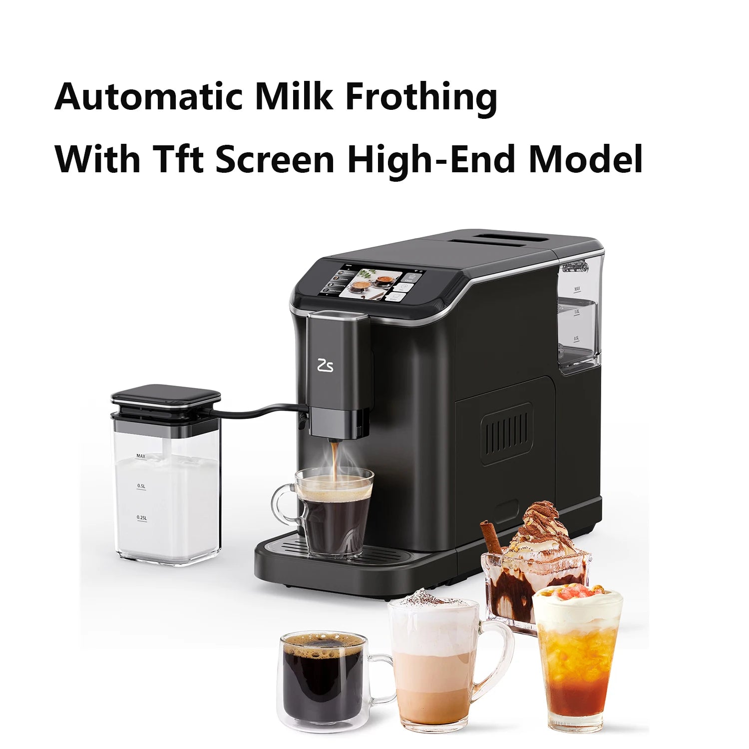 TFT Touch Screen Automatic Espresso Machine, 20 Bar Coffee Machine With Grinder, Espresso Maker With Automatic Milk Frother