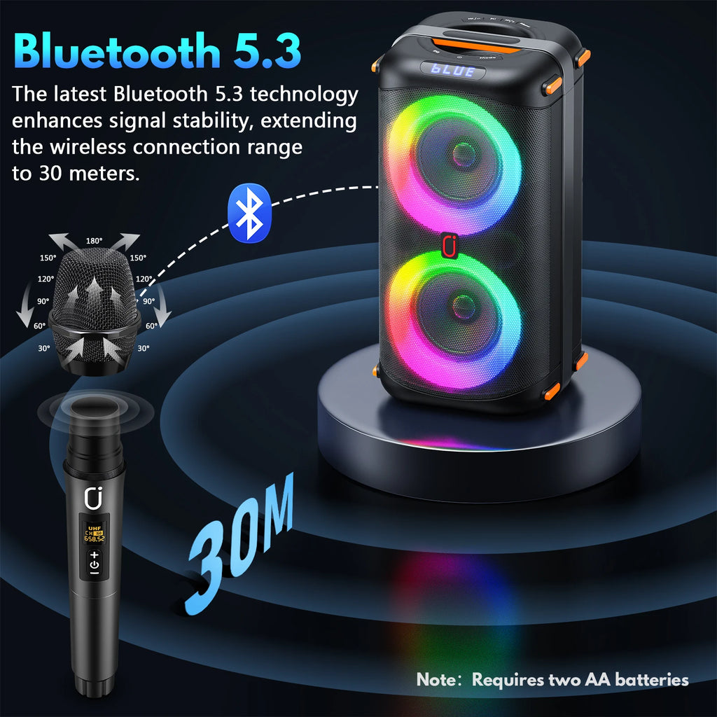 T27 Wireless Bluetooth Speaker, Karaoke Machine with 2 Microphone, Home Karaoke Party Speaker with Led Light