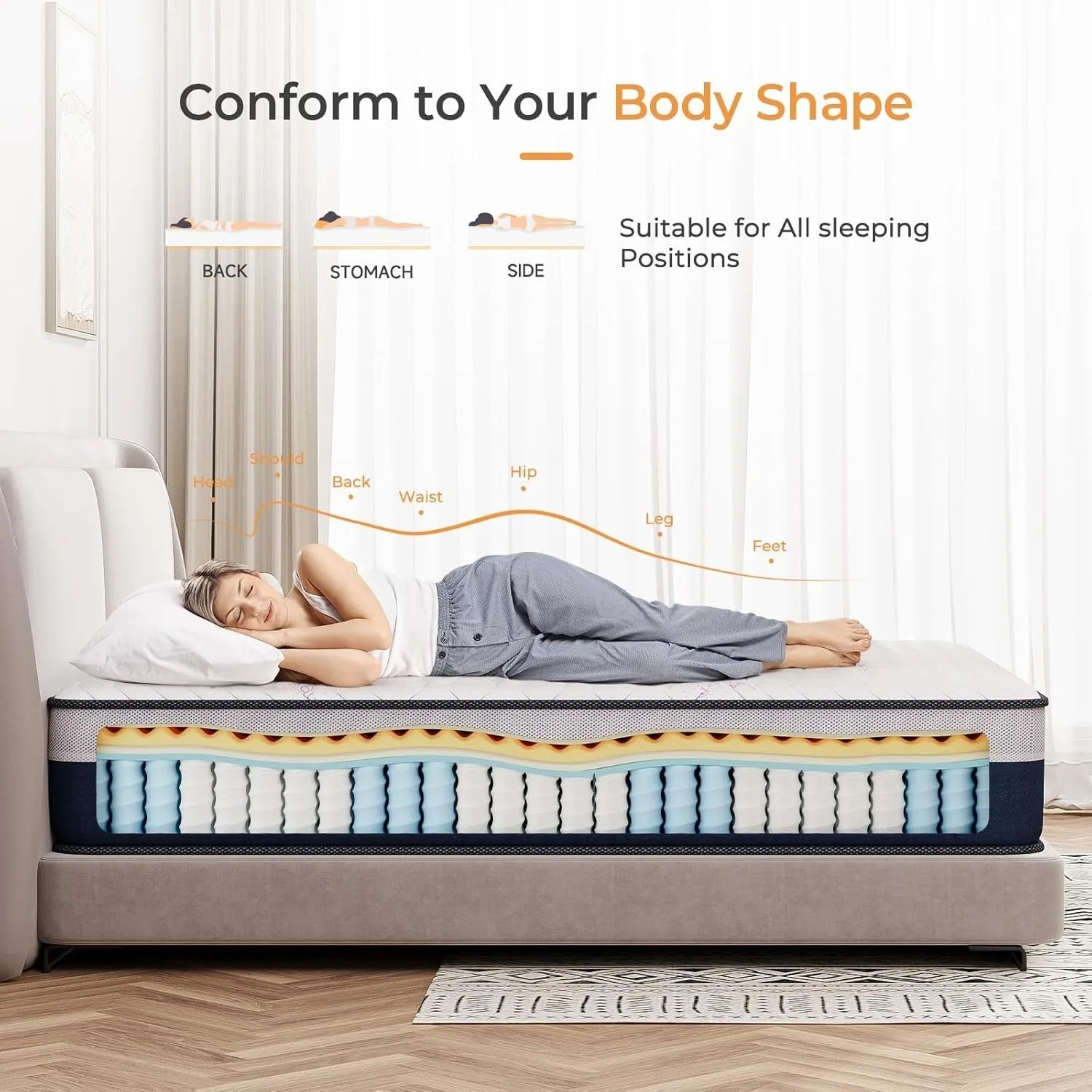 Vesgantti Tight Top 10/12 Inch Innerspring Hybrid Mattress/Bed in a Box, Medium Firm Plush Feel - Memory Foam and Pocket Spring