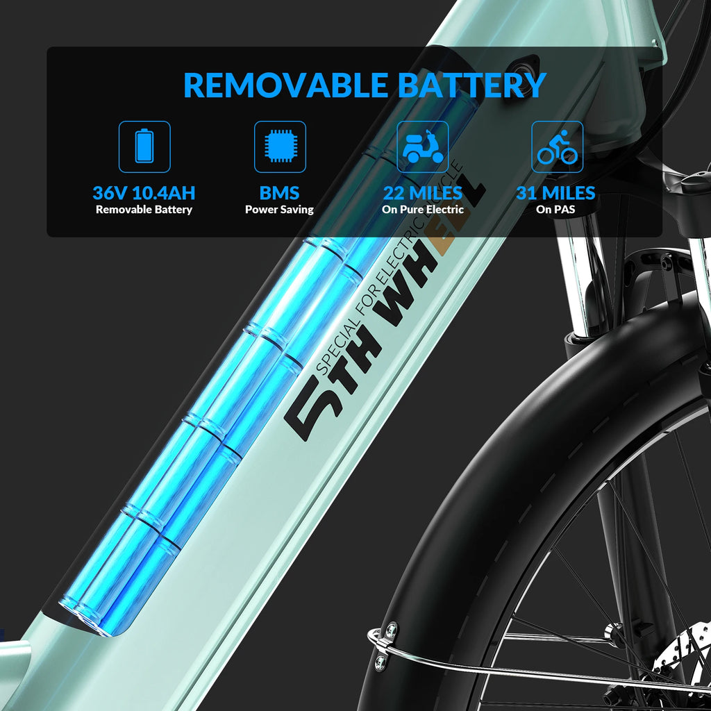 5TH WHEEL AB18 Electric Bike for Adult with 350W Motor, 26" EBike with 36V 10.4Ah Removable Battery Ebike