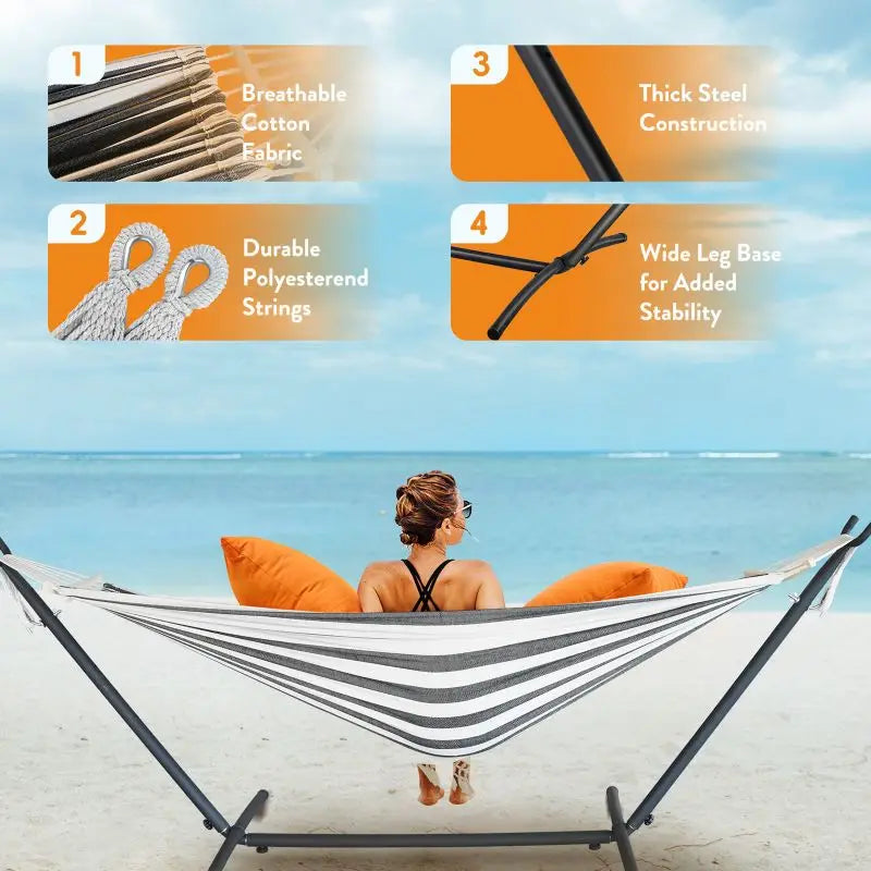 Gyroor Hammock with Adjustable Stand- Stylish Hammock Bed w/Storage Bag, 600lb Capacity