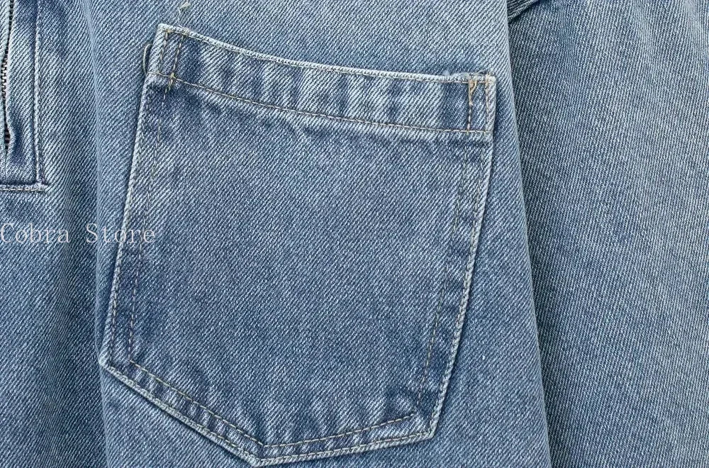 Women's Long Sleeve Denim Mini Dress with Pocket, Lapel Collar, Front Zipper, Oversized Dresses, Female Fashion