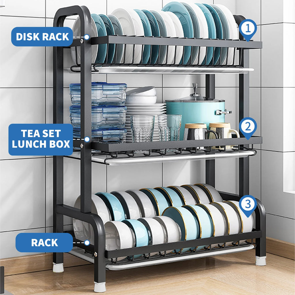 Dish Bowl Drainer Storage Rack with Utensil Holder Dish Drainer Metal Large Capacity Drainage Tube Kitchen Dish Rack Organizer