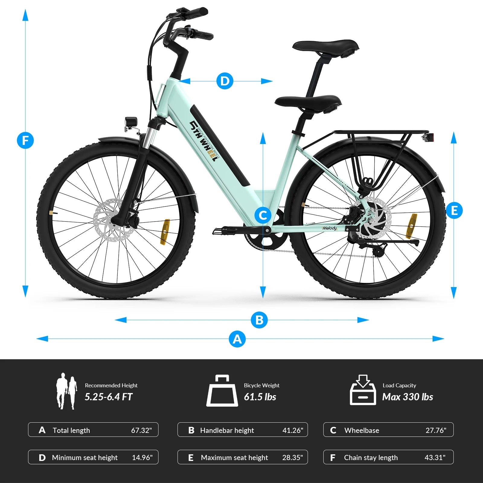 5TH WHEEL AB18 Electric Bike for Adult with 350W Motor, 26" EBike with 36V 10.4Ah Removable Battery Ebike