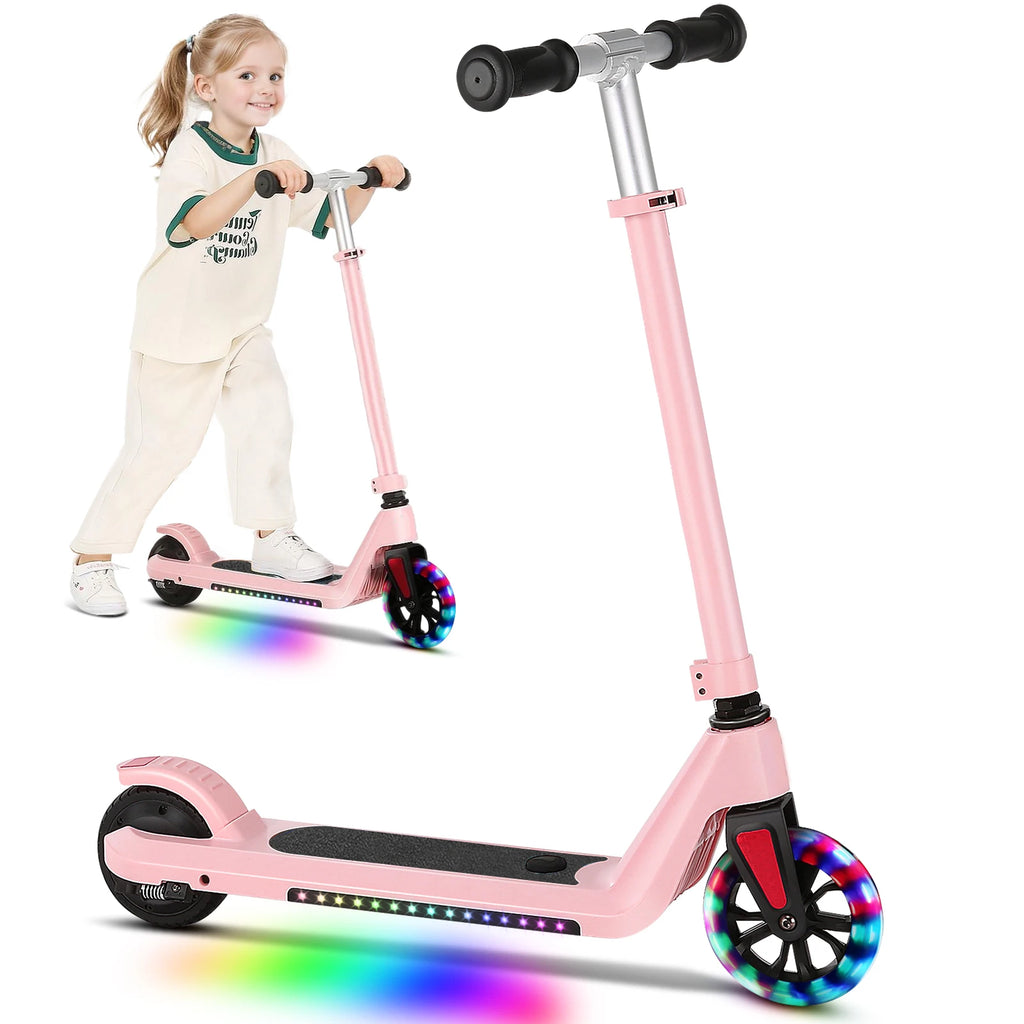 Electric Scooter Max 6 MPH Power 120W Rear Motor For Kid Age 6-12 Child Commuting E-Scooter With Adjustable Height & Deck Light