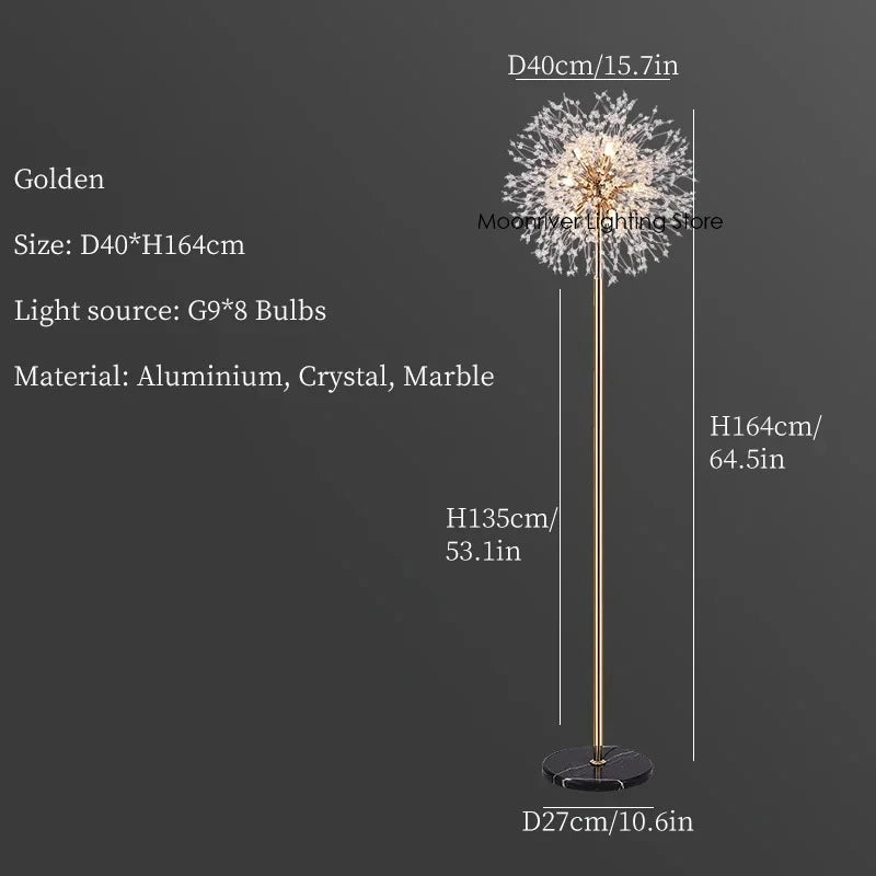 Nordic Wind Net Red Dandelion Crystal Floor Lamp Living Room Guest House Vertical Light Bedroom Bedside Shop Chandelier