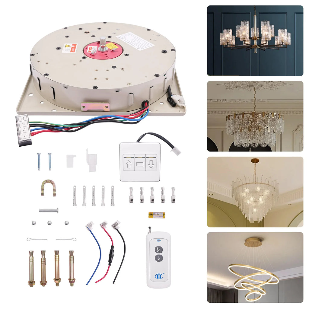 110V 2-in-1 Electric Hoist Ceiling Light Lifting System, 220lbs Capacity, 5M Lift for Villas Home Hotel